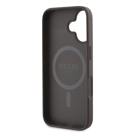 Guess Guess iPhone 16 Back cover coque - MagSafe - 4G Bottom Stripes - Marron