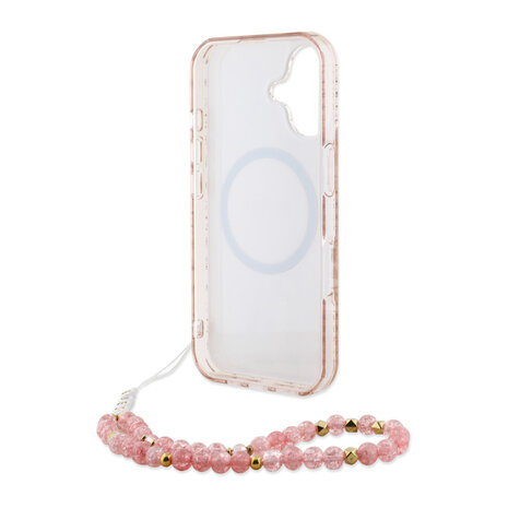 Guess Guess iPhone 16 Back-Cover hul - MagSafe IML - Pearl Strap & Electroplated Flower Design - Rosa Guess Guess iPhone 16 Back-Cover hul - MagSafe IML - Pearl Strap & Electroplated Flower Design - Rosa