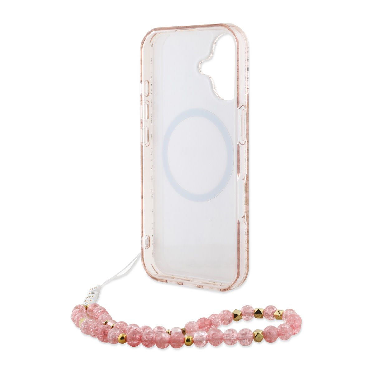 Guess Guess iPhone 16 Backcover hoesje - MagSafe IML - Pearl Strap & Electroplated Flower Design - Roze, foto 6 van 6
