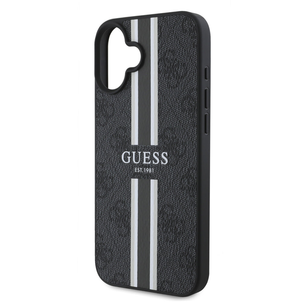 Guess Guess iPhone 16 Back-Cover hul - MagSafe - 4G Printed Stripes - Schwarz Guess Guess iPhone 16 Back-Cover hul - MagSafe - 4G Printed Stripes - Schwarz