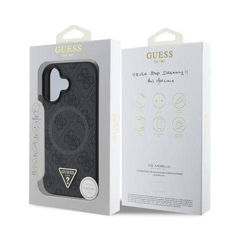 Guess Guess iPhone 16 Back cover coque - MagSafe - 4G Triangle Logo - Noir Guess Guess iPhone 16 Back cover coque - MagSafe - 4G Triangle Logo - Noir