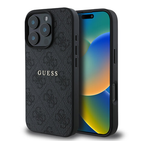 Guess Guess iPhone 16 Pro Max Backcover hoesje - MagSafe - 4G Classic Metal Logo - Zwart