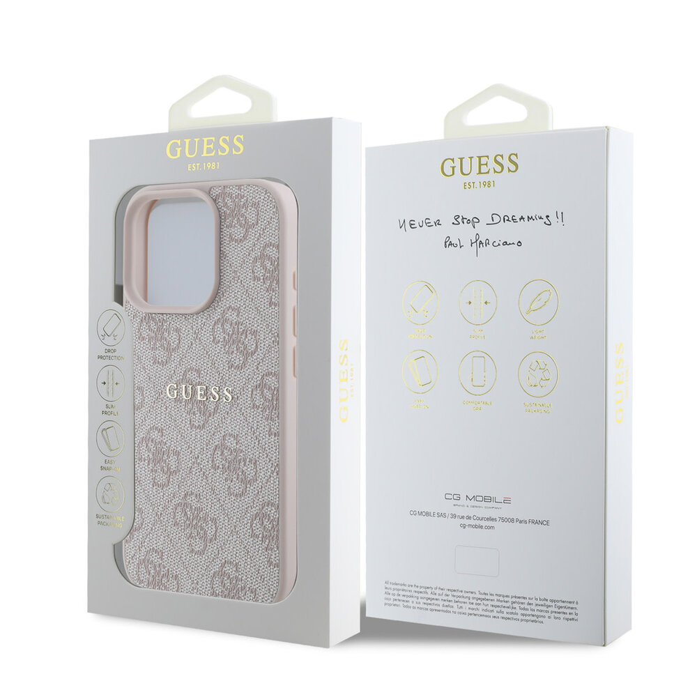 Guess Guess iPhone 16 Pro Max Back cover case - MagSafe - 4G Classic Metal Logo - Pink Guess Guess iPhone 16 Pro Max Back cover case - MagSafe - 4G Classic Metal Logo - Pink