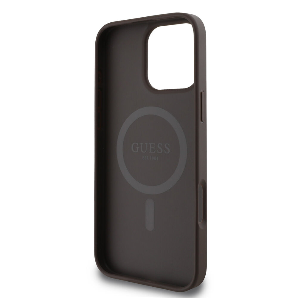 Guess Guess iPhone 16 Pro Max Back cover coque - MagSafe - 4G Classic Metal Logo - Marron Guess Guess iPhone 16 Pro Max Back cover coque - MagSafe - 4G Classic Metal Logo - Marron