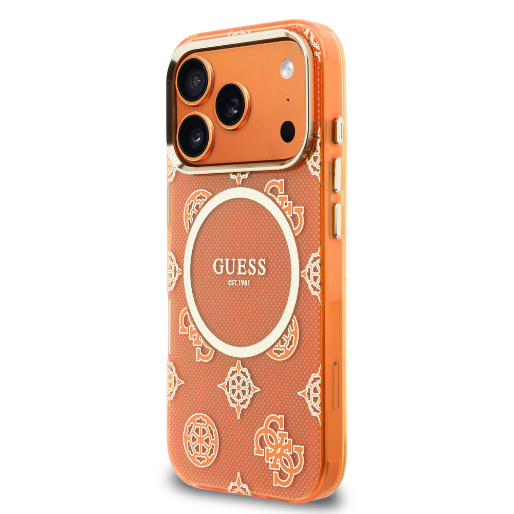 Guess Guess iPhone 17 Pro Backcover hoesje - MagSafe - IML Peony Dot - Oranje Guess Guess iPhone 17 Pro Backcover hoesje - MagSafe - IML Peony Dot - Oranje