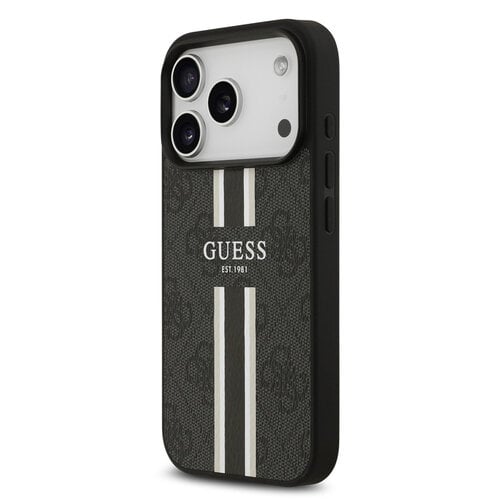 Guess Guess iPhone 17 Pro/iPhone 18 Pro Backcoverhoesje MagSafe Gedrukte 4G-strepen - Zwart