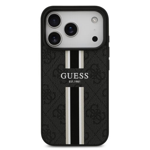Guess Guess iPhone 17 Pro/iPhone 18 Pro Backcoverhoesje MagSafe Gedrukte 4G-strepen - Zwart