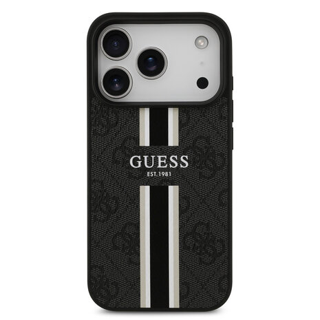 Guess Guess iPhone 17 Pro Backcover hoesje - MagSafe - 4G Printed Stripes - Zwart