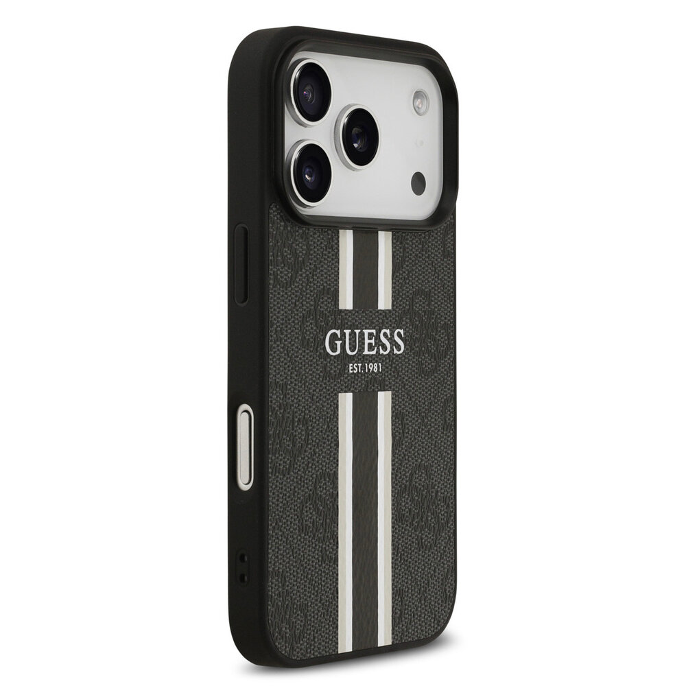 Guess Guess iPhone 17 Pro Backcover hoesje - MagSafe - 4G Printed Stripes - Zwart