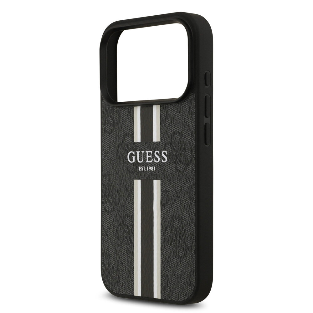 Guess Guess iPhone 17 Pro Backcover hoesje - MagSafe - 4G Printed Stripes - Zwart