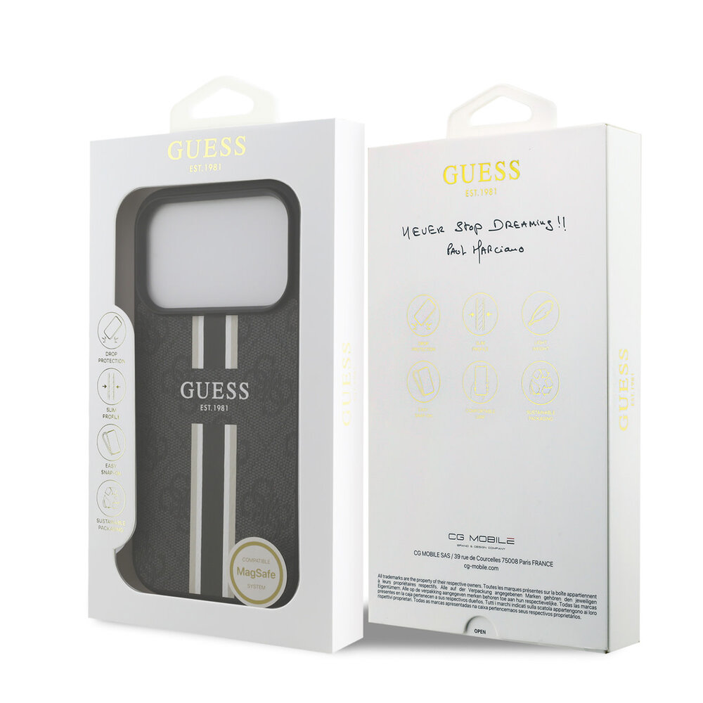 Guess Guess iPhone 17 Pro Back-Cover hul - MagSafe - 4G Printed Stripes - Schwarz