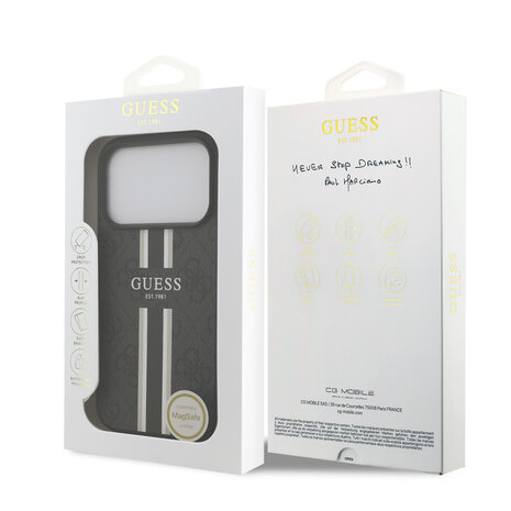 Guess Guess iPhone 17 Pro Back-Cover hul - MagSafe - 4G Printed Stripes - Schwarz