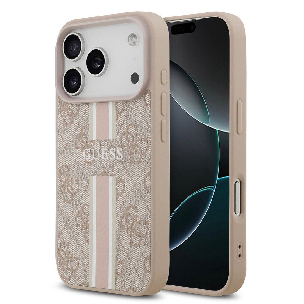 Guess Guess iPhone 17 Pro Back cover coque - MagSafe - 4G Printed Stripes - Rose Guess Guess iPhone 17 Pro Back cover coque - MagSafe - 4G Printed Stripes - Rose