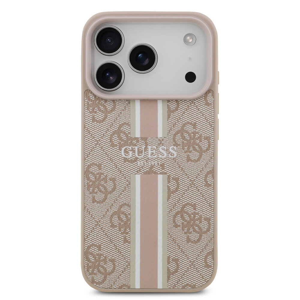 Guess Guess iPhone 17 Pro Back cover coque - MagSafe - 4G Printed Stripes - Rose Guess Guess iPhone 17 Pro Back cover coque - MagSafe - 4G Printed Stripes - Rose