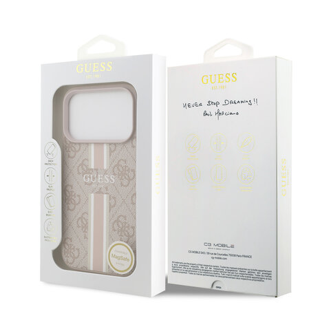 Guess Guess iPhone 17 Pro Back cover coque - MagSafe - 4G Printed Stripes - Rose Guess Guess iPhone 17 Pro Back cover coque - MagSafe - 4G Printed Stripes - Rose