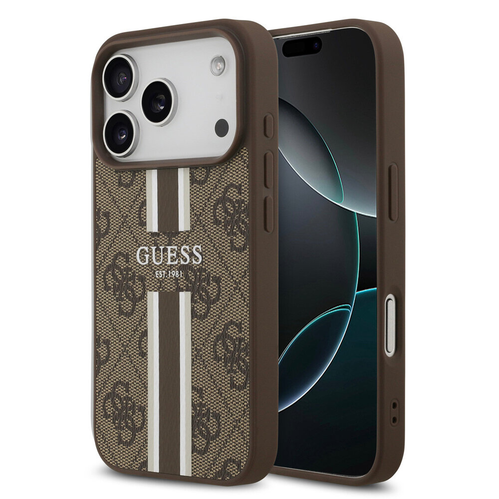 Guess Guess iPhone 17 Pro Back cover case - MagSafe - 4G Printed Stripes - Brown Guess Guess iPhone 17 Pro Back cover case - MagSafe - 4G Printed Stripes - Brown