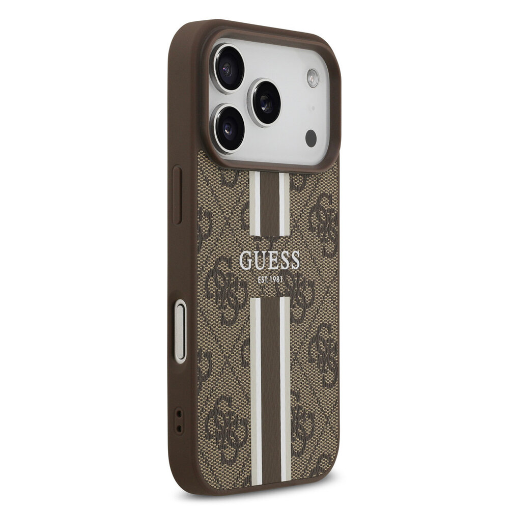 Guess Guess iPhone 17 Pro Back cover coque - MagSafe - 4G Printed Stripes - Marron Guess Guess iPhone 17 Pro Back cover coque - MagSafe - 4G Printed Stripes - Marron