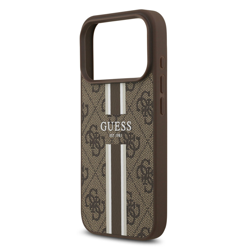 Guess Guess iPhone 17 Pro Back cover coque - MagSafe - 4G Printed Stripes - Marron Guess Guess iPhone 17 Pro Back cover coque - MagSafe - 4G Printed Stripes - Marron