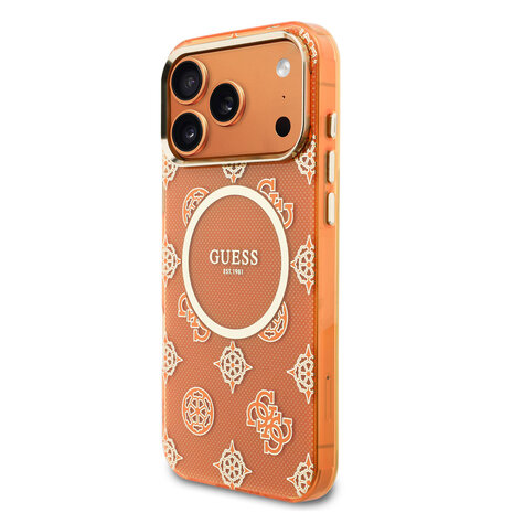 Guess Guess iPhone 17 Pro Max Backcover hoesje - MagSafe - IML Peony Dot - Oranje