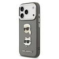 Karl Lagerfeld Karl Lagerfeld iPhone 17 Pro/iPhone 18 Pro Coque arrière Finition grainée Pins représentant les têtes de Karl & Choupette - Gris