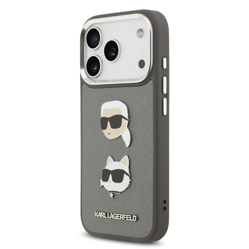 Karl Lagerfeld Karl lagerfeld iPhone 17 Pro Back cover coque - Grained - K&C Heads Pins - Gris Karl Lagerfeld Karl lagerfeld iPhone 17 Pro Back cover coque - Grained - K&C Heads Pins - Gris