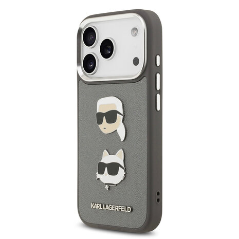 Karl Lagerfeld Karl lagerfeld iPhone 17 Pro Back cover coque - Grained - K&C Heads Pins - Gris Karl Lagerfeld Karl lagerfeld iPhone 17 Pro Back cover coque - Grained - K&C Heads Pins - Gris
