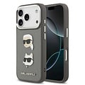 Karl Lagerfeld Karl Lagerfeld iPhone 17 Pro/iPhone 18 Pro Coque arrière Finition grainée Pins représentant les têtes de Karl & Choupette - Gris