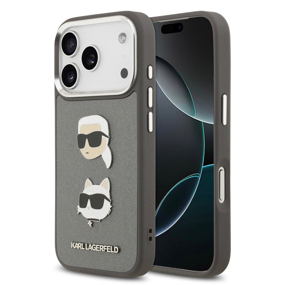Karl Lagerfeld Karl lagerfeld iPhone 17 Pro Back cover coque - Grained - K&C Heads Pins - Gris Karl Lagerfeld Karl lagerfeld iPhone 17 Pro Back cover coque - Grained - K&C Heads Pins - Gris