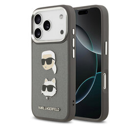 Karl Lagerfeld Karl lagerfeld iPhone 17 Pro Backcover hoesje - Grained - K&C Heads Pins - Grijs