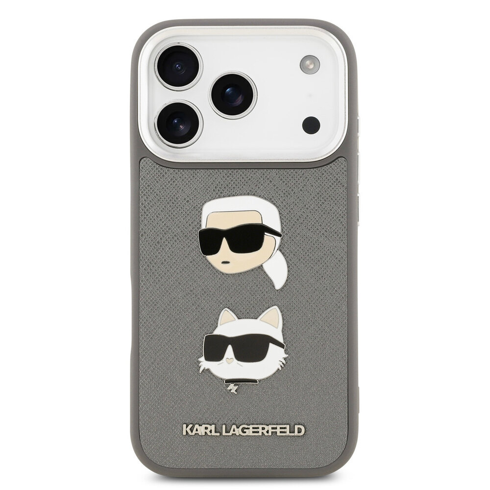 Karl Lagerfeld Karl lagerfeld iPhone 17 Pro Back cover coque - Grained - K&C Heads Pins - Gris Karl Lagerfeld Karl lagerfeld iPhone 17 Pro Back cover coque - Grained - K&C Heads Pins - Gris