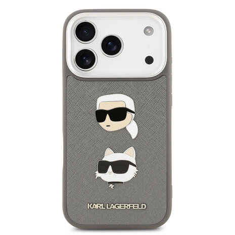 Karl Lagerfeld Karl lagerfeld iPhone 17 Pro Backcover hoesje - Grained - K&C Heads Pins - Grijs