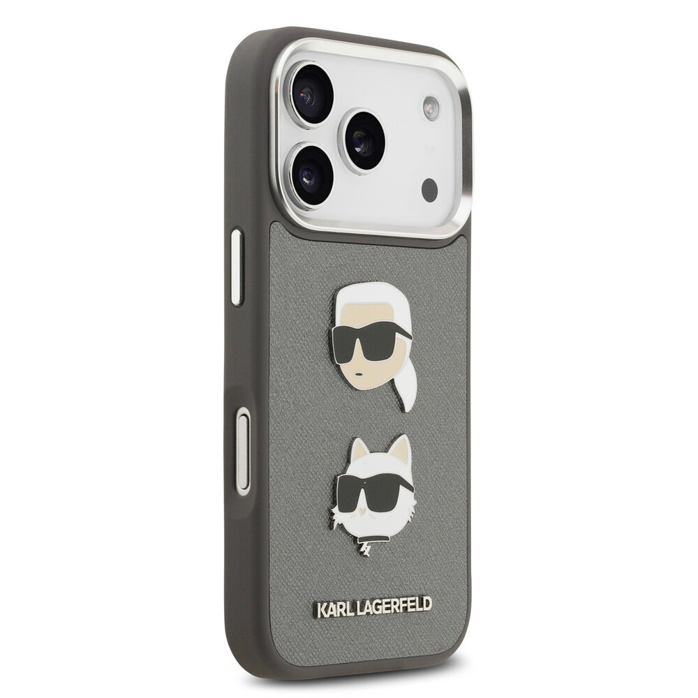 Karl Lagerfeld Karl lagerfeld iPhone 17 Pro Backcover hoesje - Grained - K&C Heads Pins - Grijs
