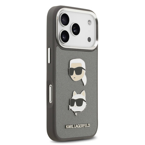 Karl Lagerfeld Karl lagerfeld iPhone 17 Pro Back cover coque - Grained - K&C Heads Pins - Gris Karl Lagerfeld Karl lagerfeld iPhone 17 Pro Back cover coque - Grained - K&C Heads Pins - Gris