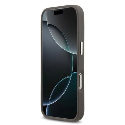 Karl Lagerfeld Karl Lagerfeld iPhone 17 Pro/iPhone 18 Pro Coque arrière Finition grainée Pins représentant les têtes de Karl & Choupette - Gris