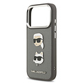 Karl Lagerfeld Karl Lagerfeld iPhone 17 Pro/iPhone 18 Pro Coque arrière Finition grainée Pins représentant les têtes de Karl & Choupette - Gris