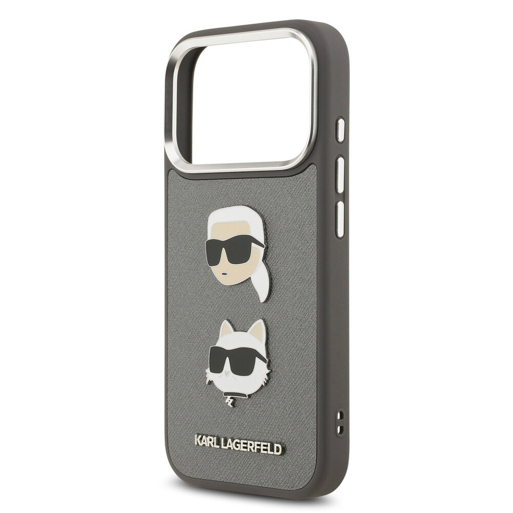 Karl Lagerfeld Karl lagerfeld iPhone 17 Pro Back cover coque - Grained - K&C Heads Pins - Gris Karl Lagerfeld Karl lagerfeld iPhone 17 Pro Back cover coque - Grained - K&C Heads Pins - Gris