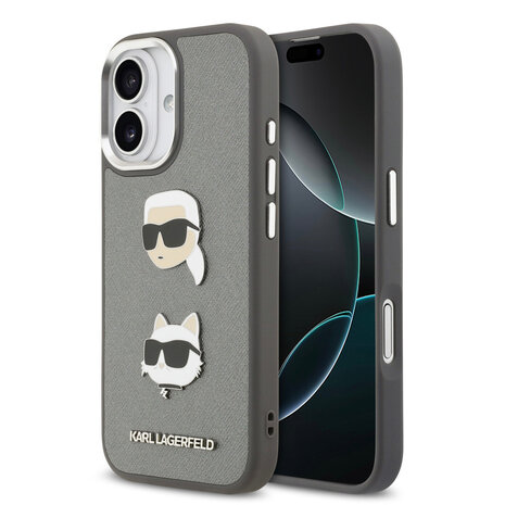 Karl Lagerfeld Karl lagerfeld iPhone 17 Backcover hoesje - Grained - K&C Heads Pins - Grijs