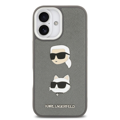 Karl Lagerfeld Karl lagerfeld iPhone 17 Backcover hoesje - Grained - K&C Heads Pins - Grijs