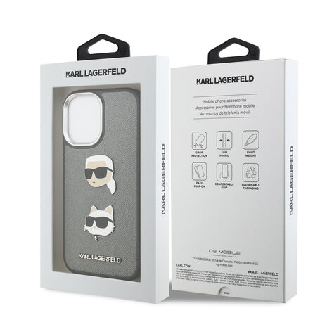 Karl Lagerfeld Karl lagerfeld iPhone 17 Backcover hoesje - Grained - K&C Heads Pins - Grijs
