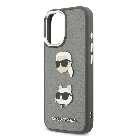 Karl Lagerfeld Karl lagerfeld iPhone 17 Backcover hoesje - Grained - K&C Heads Pins - Grijs