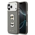 Karl Lagerfeld Karl Lagerfeld iPhone 17 Pro Max/iPhone 18 Pro Max Coque arrière Finition grainée Pins représentant les têtes de Karl & Choupette - Gris