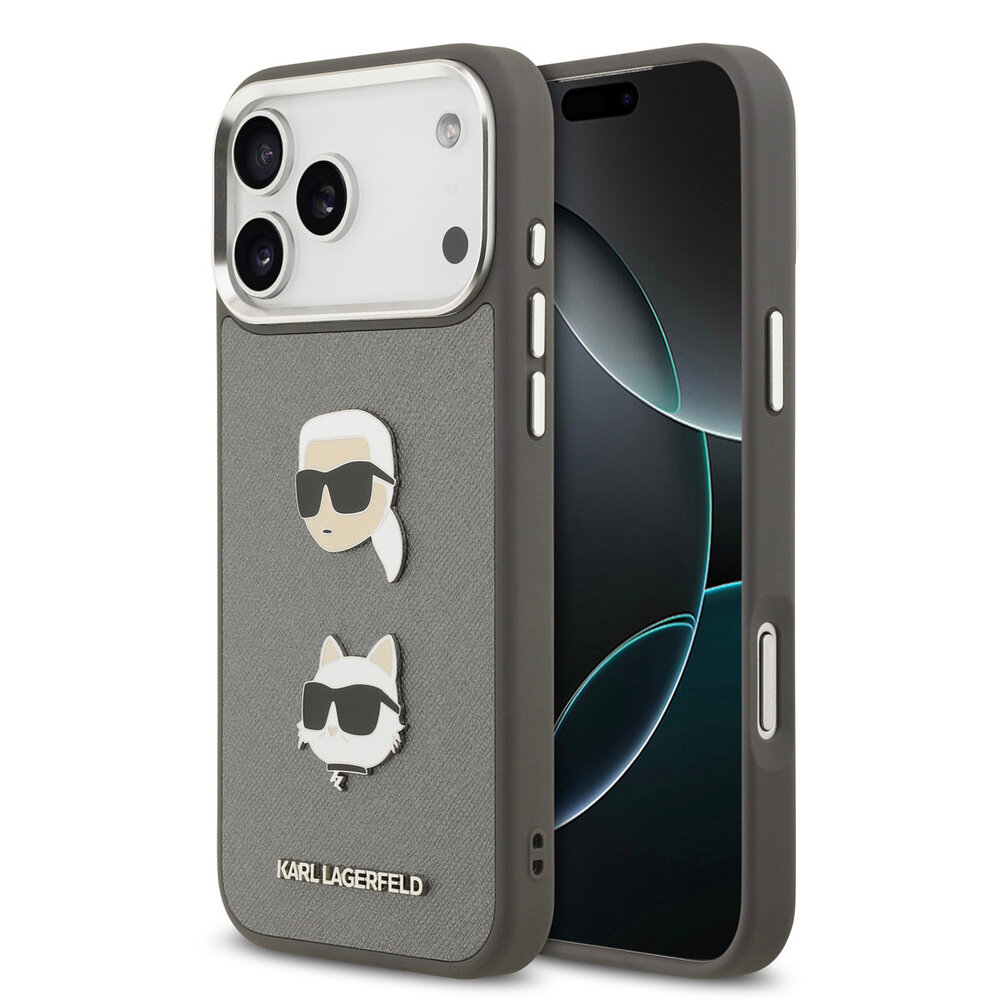Karl Lagerfeld Karl lagerfeld iPhone 17 Pro Max Back cover coque - Grained - K&C Heads Pins - Gris Karl Lagerfeld Karl lagerfeld iPhone 17 Pro Max Back cover coque - Grained - K&C Heads Pins - Gris