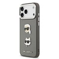 Karl Lagerfeld Karl Lagerfeld iPhone 17 Pro Max/iPhone 18 Pro Max Coque arrière Finition grainée Pins représentant les têtes de Karl & Choupette - Gris