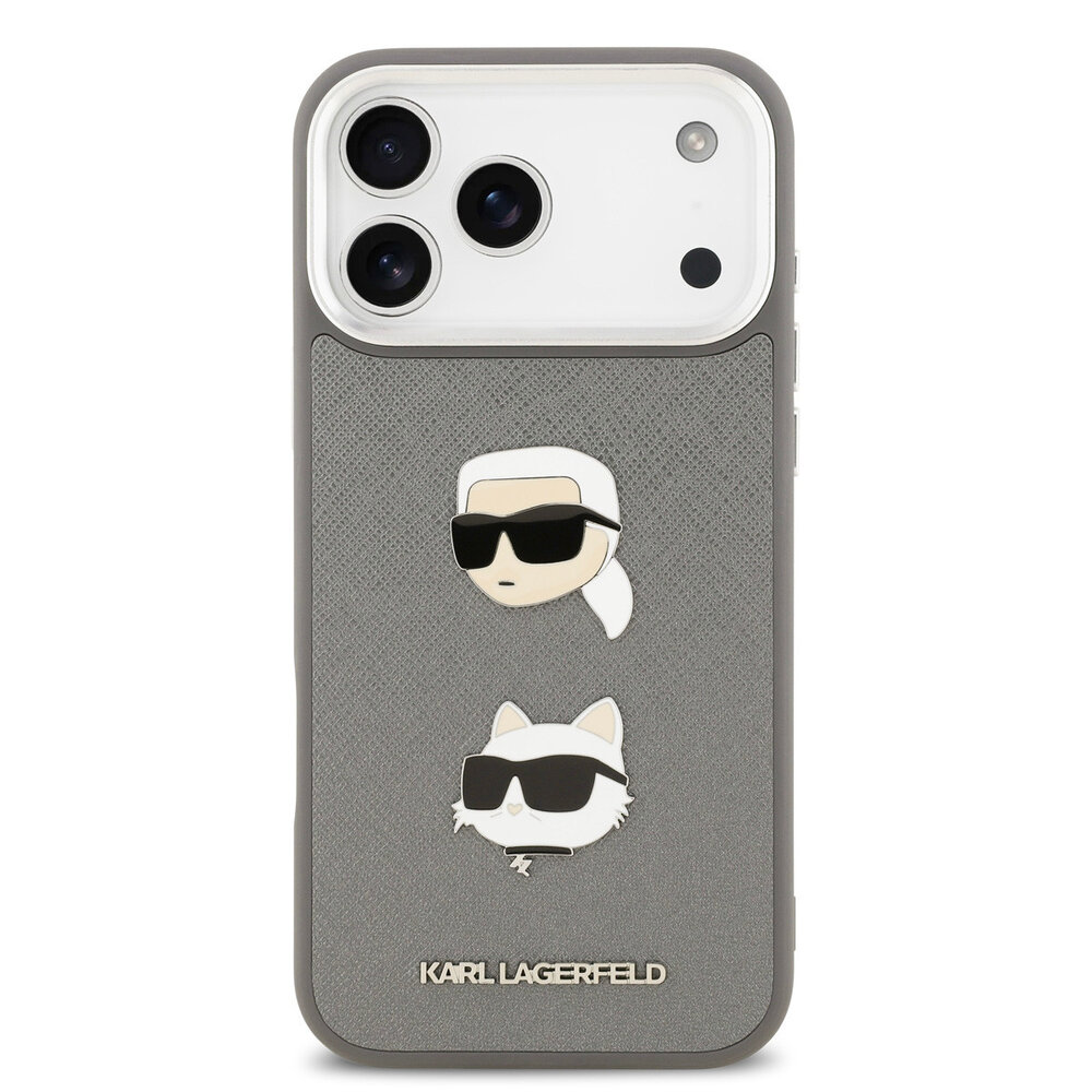 Karl Lagerfeld Karl lagerfeld iPhone 17 Pro Max Back cover coque - Grained - K&C Heads Pins - Gris Karl Lagerfeld Karl lagerfeld iPhone 17 Pro Max Back cover coque - Grained - K&C Heads Pins - Gris