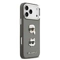 Karl Lagerfeld Karl Lagerfeld iPhone 17 Pro Max/iPhone 18 Pro Max Coque arrière Finition grainée Pins représentant les têtes de Karl & Choupette - Gris