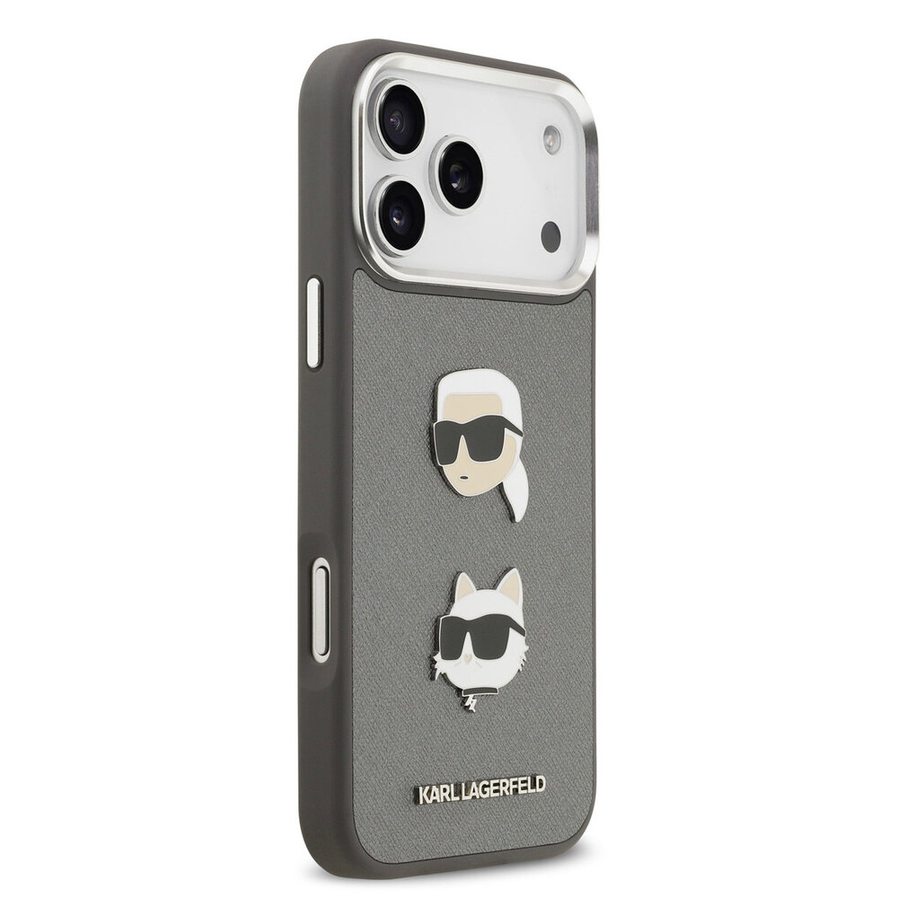 Karl Lagerfeld Karl lagerfeld iPhone 17 Pro Max Back cover coque - Grained - K&C Heads Pins - Gris Karl Lagerfeld Karl lagerfeld iPhone 17 Pro Max Back cover coque - Grained - K&C Heads Pins - Gris