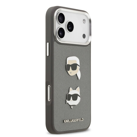 Karl Lagerfeld Karl lagerfeld iPhone 17 Pro Max Back cover coque - Grained - K&C Heads Pins - Gris Karl Lagerfeld Karl lagerfeld iPhone 17 Pro Max Back cover coque - Grained - K&C Heads Pins - Gris