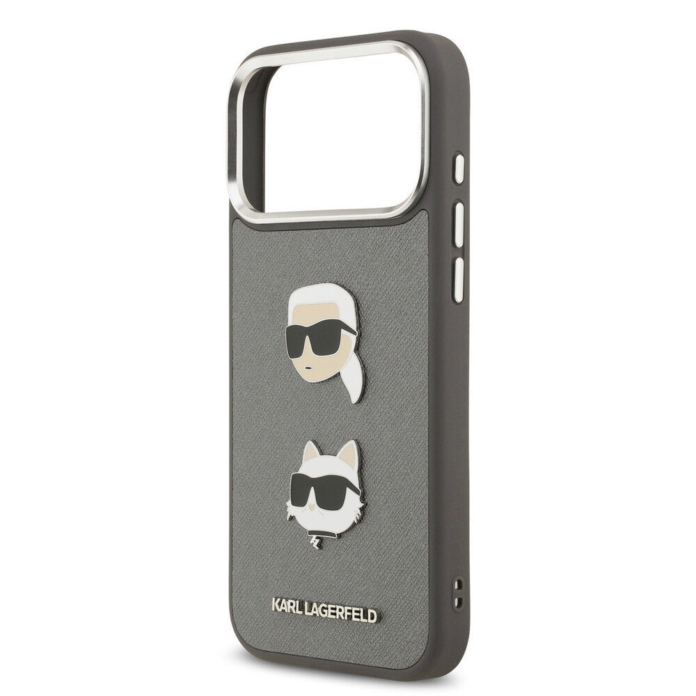 Karl Lagerfeld Karl lagerfeld iPhone 17 Pro Max Back cover coque - Grained - K&C Heads Pins - Gris Karl Lagerfeld Karl lagerfeld iPhone 17 Pro Max Back cover coque - Grained - K&C Heads Pins - Gris