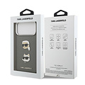 Karl Lagerfeld Karl Lagerfeld iPhone 17 Pro Max/iPhone 18 Pro Max Coque arrière Finition grainée Pins représentant les têtes de Karl & Choupette - Gris