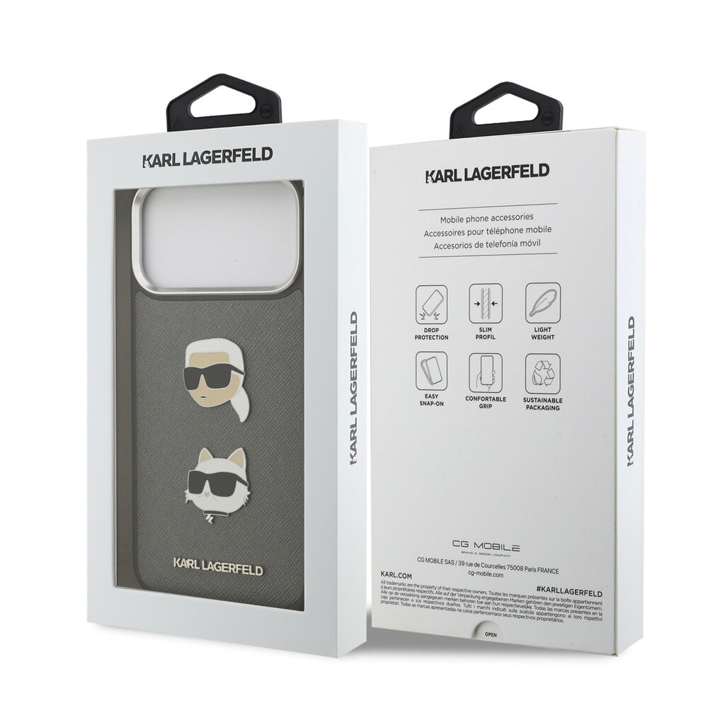 Karl Lagerfeld Karl lagerfeld iPhone 17 Pro Max Back cover coque - Grained - K&C Heads Pins - Gris Karl Lagerfeld Karl lagerfeld iPhone 17 Pro Max Back cover coque - Grained - K&C Heads Pins - Gris
